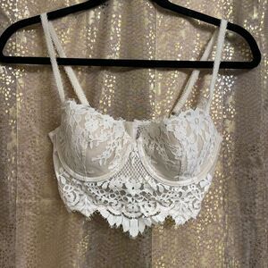 Victorias Secret Ivory White Dream Angels Bridal Long Lined Demi Bra 34C